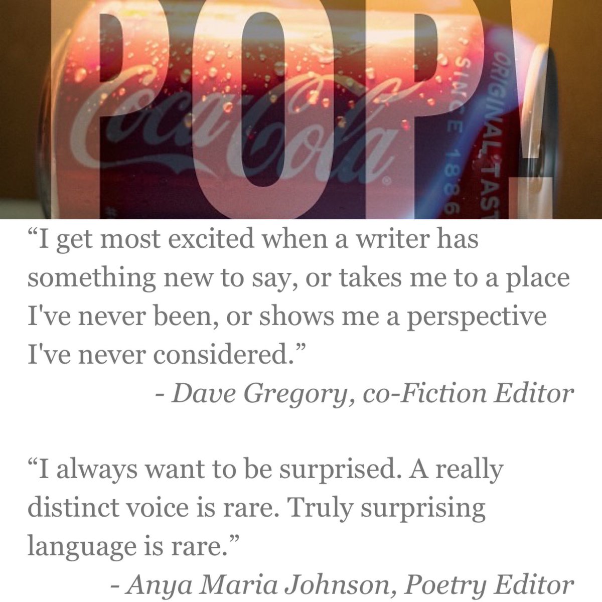 ExpoReviewLit's tweet photo. Time for another #ExpoEditor Q&A! Now that you know what our editors are looking for, submit to our #POP! issue: https://t.co/vgSS2l8UTB!
@CourtlandAvenue @anyamariajo
#ExpoReview #submissionsaturday #callforsubmissions https://t.co/HMV5oGwm7g