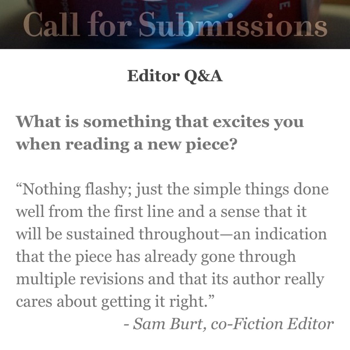 ExpoReviewLit's tweet photo. Time for another #ExpoEditor Q&A! Now that you know what our editors are looking for, submit to our #POP! issue: https://t.co/vgSS2l8UTB!
@CourtlandAvenue @anyamariajo
#ExpoReview #submissionsaturday #callforsubmissions https://t.co/HMV5oGwm7g