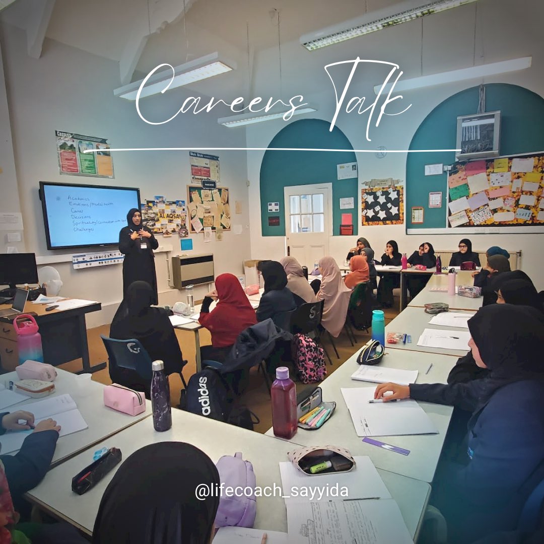 RIA_GirlsSchool's tweet photo. As part of our careers programme we often invite speakers to deliver workshops.  Today we had visit from a faith based life coach.   @lifecoach_sayyida delivered an interactive careers and faith based workshop for our year 7 students. https://t.co/Gkwvjh61Ks