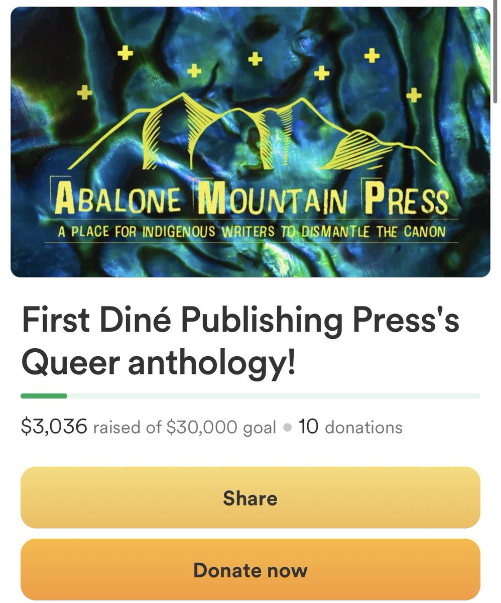 1/10 of the way there!! please share 💖

ABALONE MTN PRESS, an indigenous indie publisher, is making an incredible indigiqueer anthology abt dating/ romance/sexuality/love ❤️‍🩹

help fund the production, assembly, and community tour!!!

gofund.me/4c662a1f