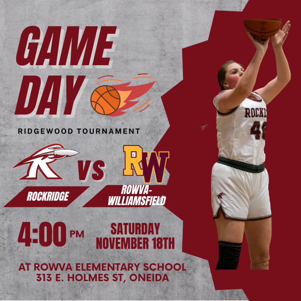 Rockridge300's tweet photo. Varsity GBB faces ROWVA-Williamsfield at 4 pm today in the final game of the Ridgewood/R-W Tournament. The game will be played at ROWVA Elementary School in Oneida. Go Rockets! https://t.co/pb52H2sgfA