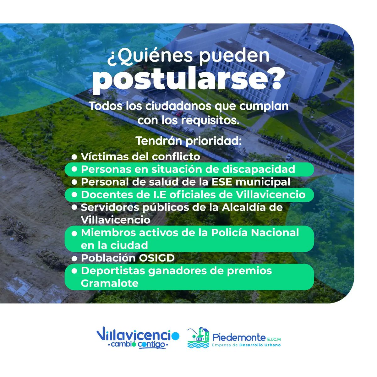 harmanfelipe's tweet photo. Lanzamos la convocatoria para vivienda en ''Las Corocoras'', el primer proyecto que busca beneficiar maestros, policías, personal de salud, entre otros.

El acceso a la ciudad, también es el acceso a vivienda propia. Aquí las bases y requisitos:

https://t.co/pJ0JIwAeoz

https://t.co/Crk5zw7Vxr
