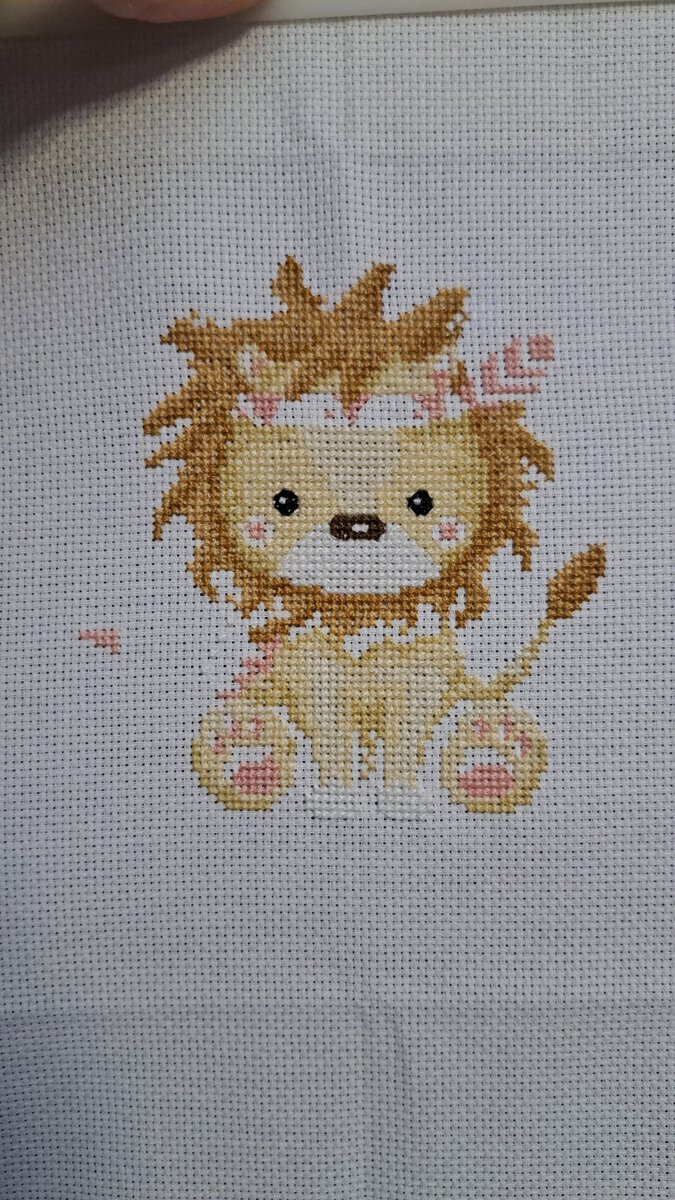 MrsKilted's tweet photo. Day 5 and 6 of lion sampler - nearly done, 5 colours and the backstitching, then waiting for the baby to be born to fill in the details #BirthSampler #CrossStitch https://t.co/K73maiMPLd