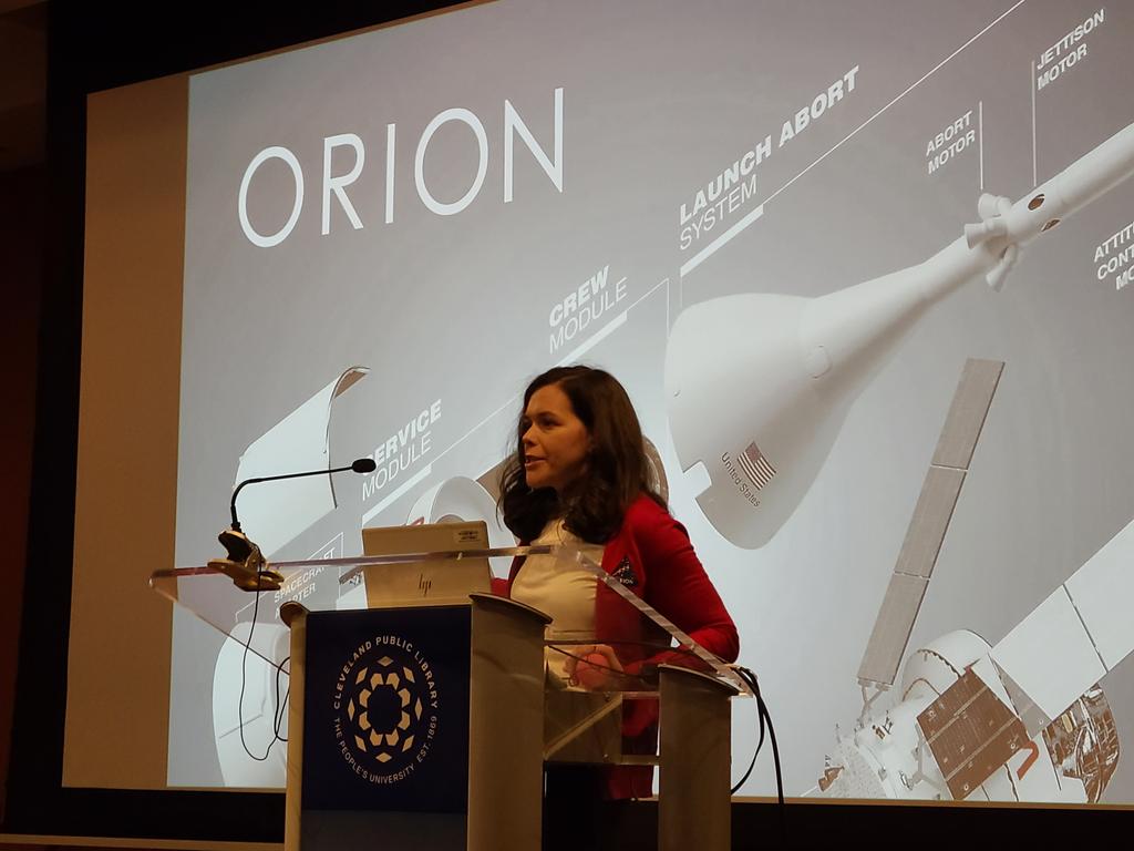 YoungAstroDay's tweet photo. Fantastic keynote on @NASA Artemis missions by @katiejo_run at the 2023 Young Astronaut Day! #YoungAstroDay @YoungAstroDay @AIAANorthernOH @AIAA https://t.co/h7BWyLbA76