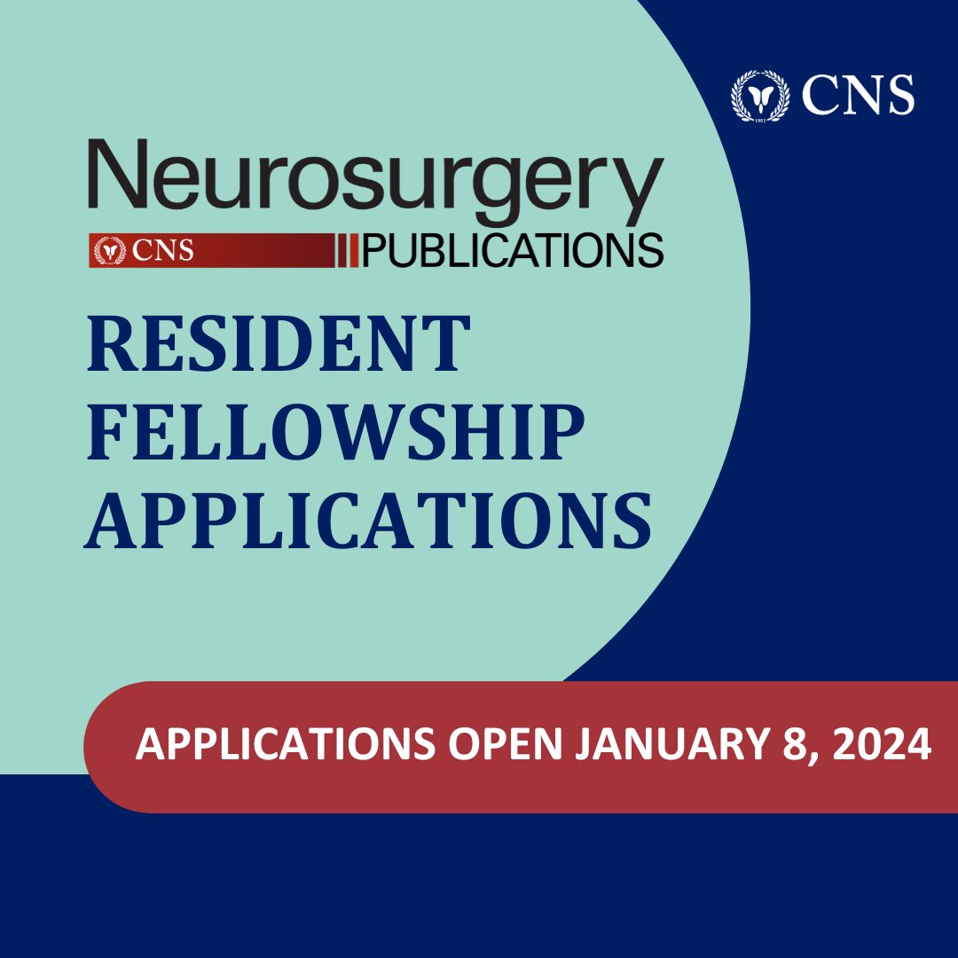 On Jan. 8, 2024, residents are encouraged to apply for the 2024-2025 @NeurosurgeryCNS Resident Fellowship! Don't miss the opportunity to engage in the editorial process, creative projects, & new initiatives. For residents PGY-5 year & beyond! Learn more: bit.ly/3UJOycv