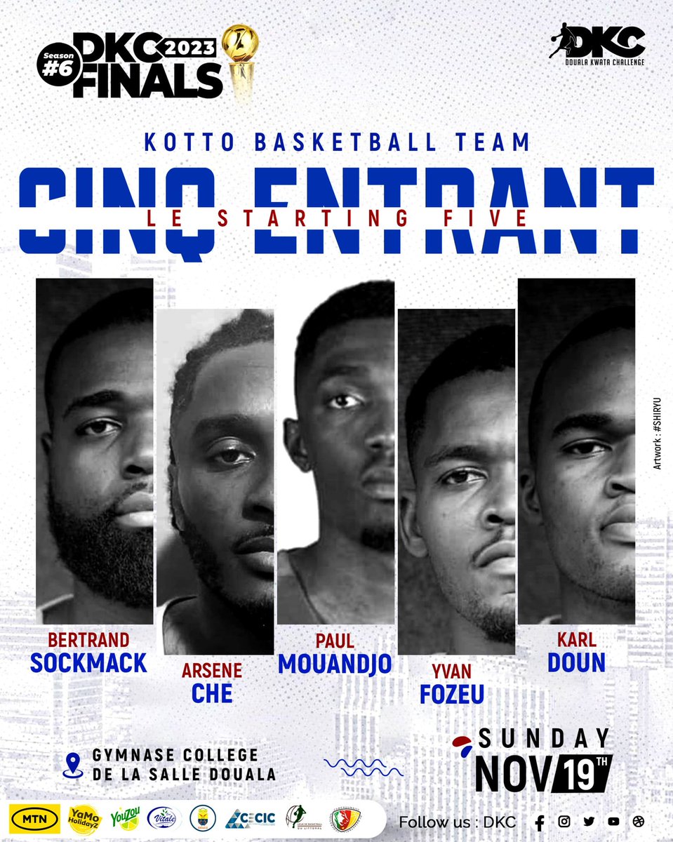 DoualaKwata's tweet photo. KOTTO Starting five prediction.
will you bet on them? 😏
😎🔥🔥🇨🇲🙌

#DKC #Playoffs #RoadToFinal4 #Realballers #kwata_affairs #Edition6 #MTN #YamoHolidayz #Youzou #Vitale #CUD #CECIC @MTNCameroon https://t.co/xGbTPS1F0R
