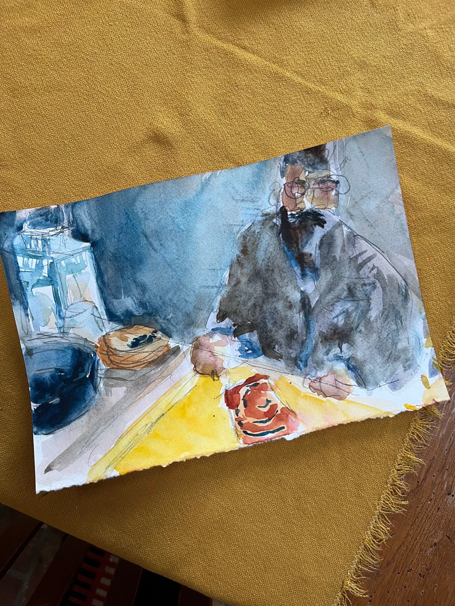 ProxyUniversal's tweet photo. #30daysofmaking day 2
I painted a quick water color portrait of DenZolo. We hosted a dinner of poutine and pie. Then lit a big fire in Fisher stove and crafted together for the remainder of the evening. https://t.co/EmP0qqza9t