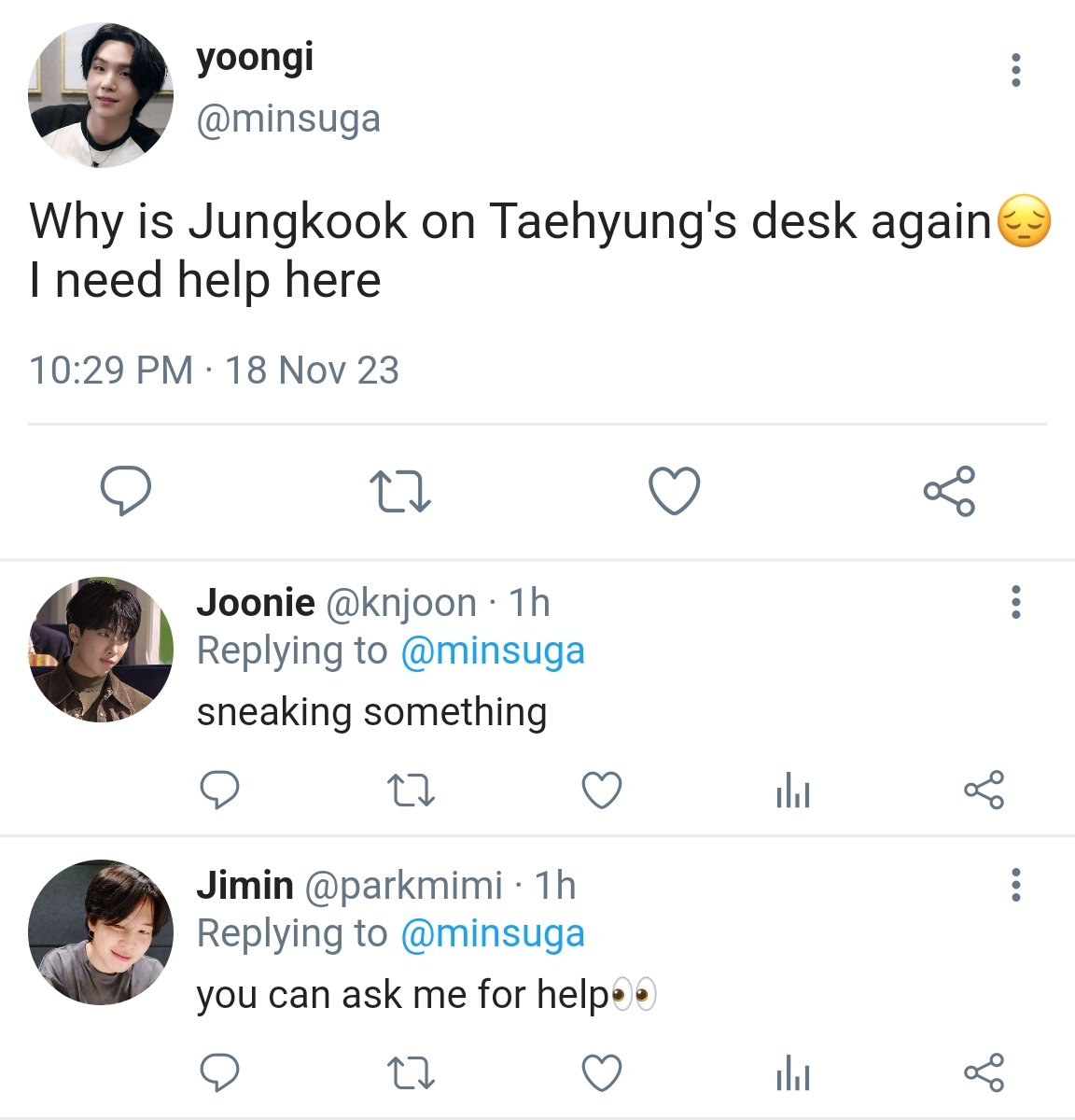 vkooksimp's tweet photo. #taekookau where everyday Jungkook drops flowers on his co-worker, Taehyung's desk, with a simple question of yes or no-
#taekook https://t.co/9kKfY5Lnsy