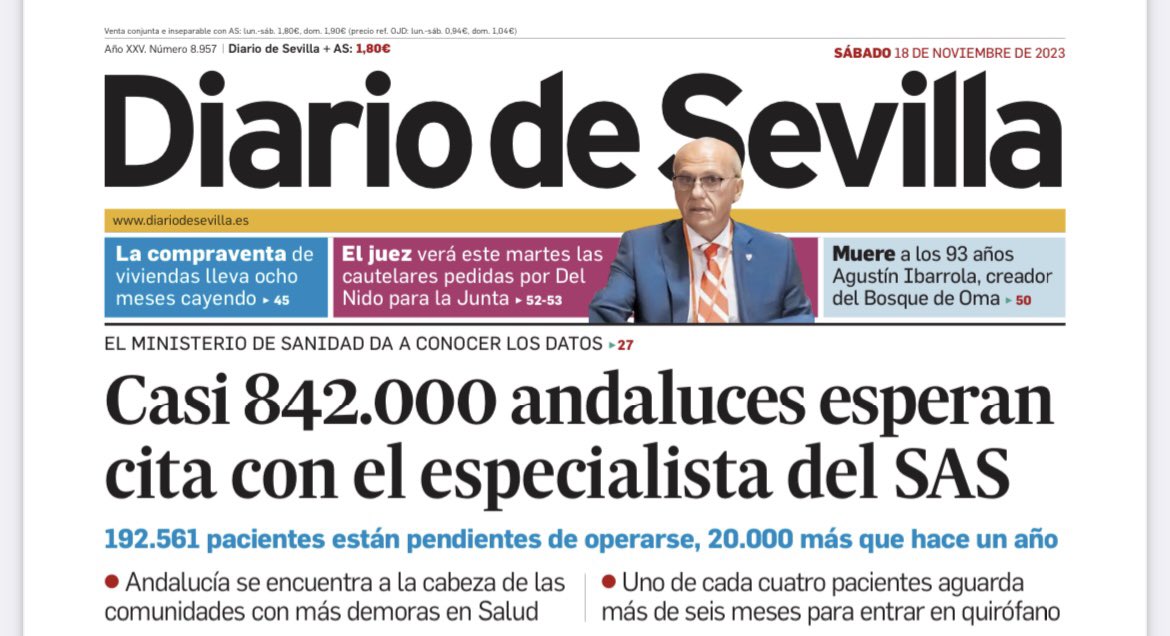 manolopezzi's tweet photo. MBonilla ha conseguido ser el número 1 en mala gestión sanitaria. El Servicio Andaluz de Sanidad contabiliza 842.000 andaluces esperando cita con el especialista. Más de 192.000 esperando operarse. Un desastre total y engordando la sanidad privada. Menos propaganda y + gestión 👇 https://t.co/dpSDaolgDx