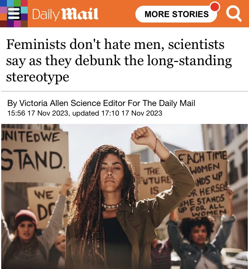 With 1 in 4 women raped or sexually assaulted, 1 in 3 suffering domestic abuse and more than 60% of women sexually harassed by men — why aren’t scientists asking why men hate women? Can’t believe it took a scientific study to show feminists don’t hate men we hate male violence.