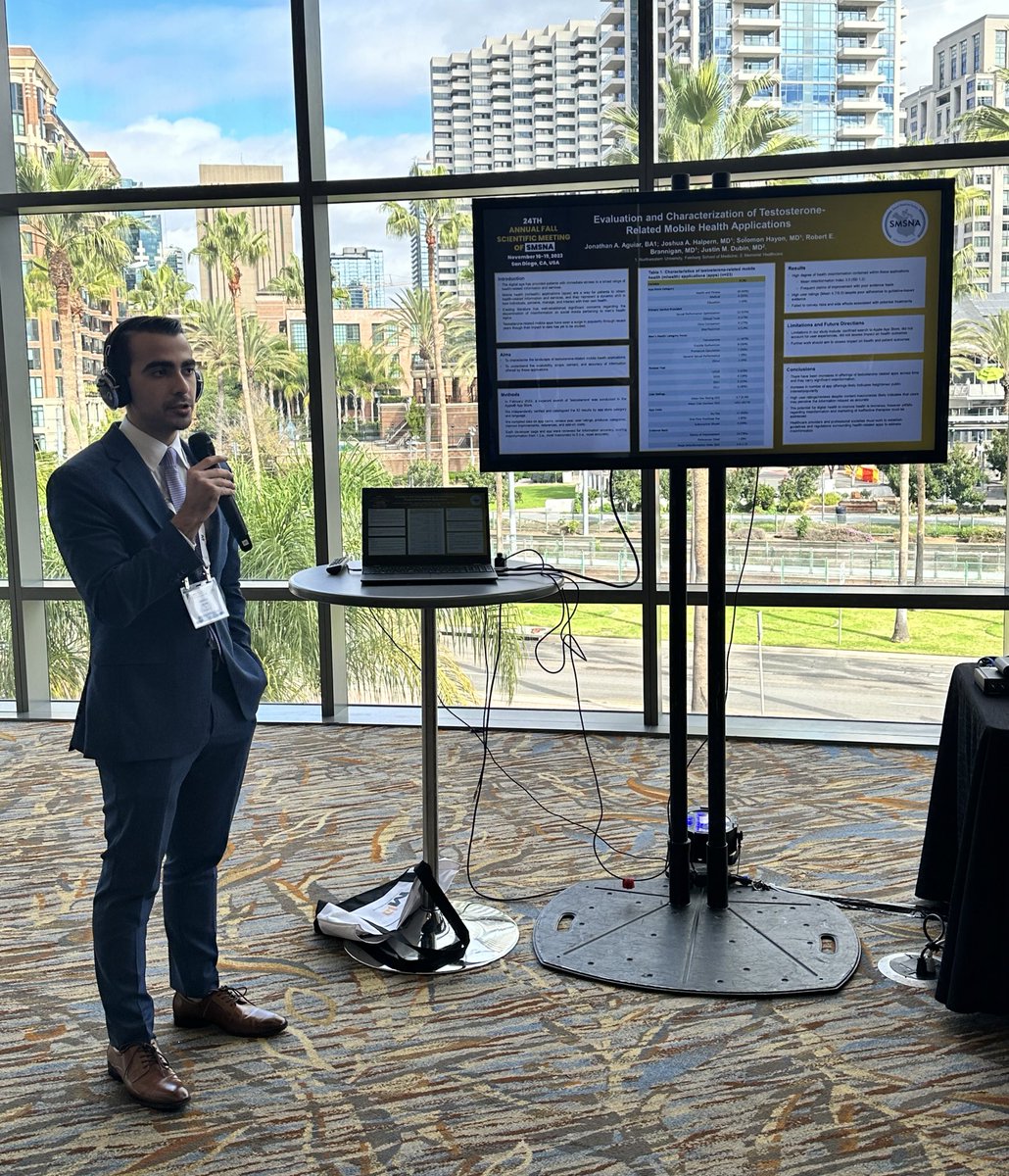 Fantastic presentation by Northwestern med student @JAguiar26 on the rising popularity of testosterone apps Unfortunately, the apps are not providing accurate information, so users beware! #smsna23