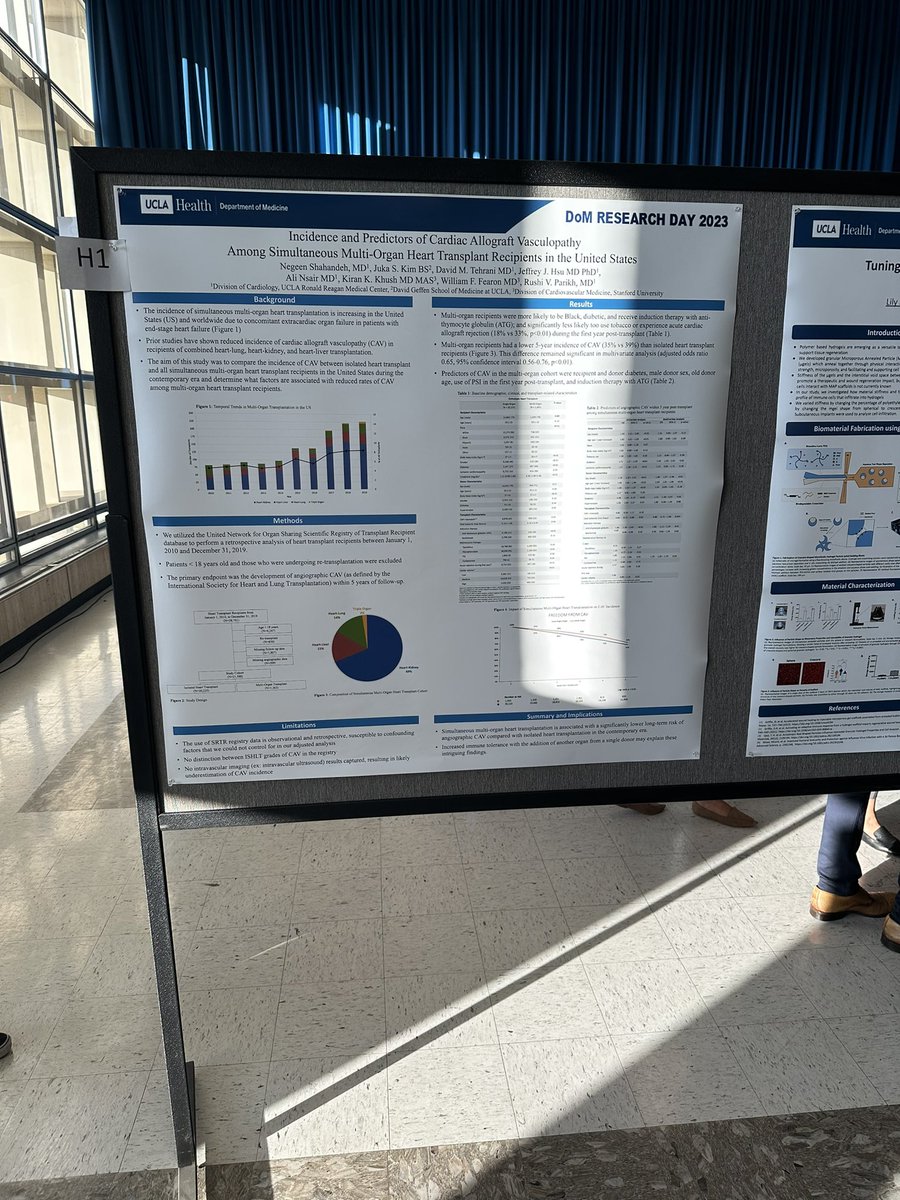 Rushi Parikh (@rushiparikh11) on Twitter photo Proud to showcase work in the heart transplant population from our group led by star research mentees <a href="/JennyYineenChen/">Jenny Yineen Chen</a> and <a href="/negeen_sh/">Negeen Shahandeh, MD</a> (not pictured bc holding down the CCU fort!) at #UCLADoMResearchDay!
<a href="/DOM_UCLA/">Department of Medicine at UCLA Health</a> <a href="/IntMedAbel/">E. Dale Abel</a> <a href="/gcfmd/">Gregg Fonarow MD</a> <a href="/AliNsairMD/">Ali Nsair, MD</a> <a href="/JeffHsuMD/">Jeff Hsu, MD, PhD</a> Proud to showcase work in the heart transplant population from our group led by star research mentees <a href="/JennyYineenChen/">Jenny Yineen Chen</a> and <a href="/negeen_sh/">Negeen Shahandeh, MD</a> (not pictured bc holding down the CCU fort!) at #UCLADoMResearchDay!
<a href="/DOM_UCLA/">Department of Medicine at UCLA Health</a> <a href="/IntMedAbel/">E. Dale Abel</a> <a href="/gcfmd/">Gregg Fonarow MD</a> <a href="/AliNsairMD/">Ali Nsair, MD</a> <a href="/JeffHsuMD/">Jeff Hsu, MD, PhD</a>