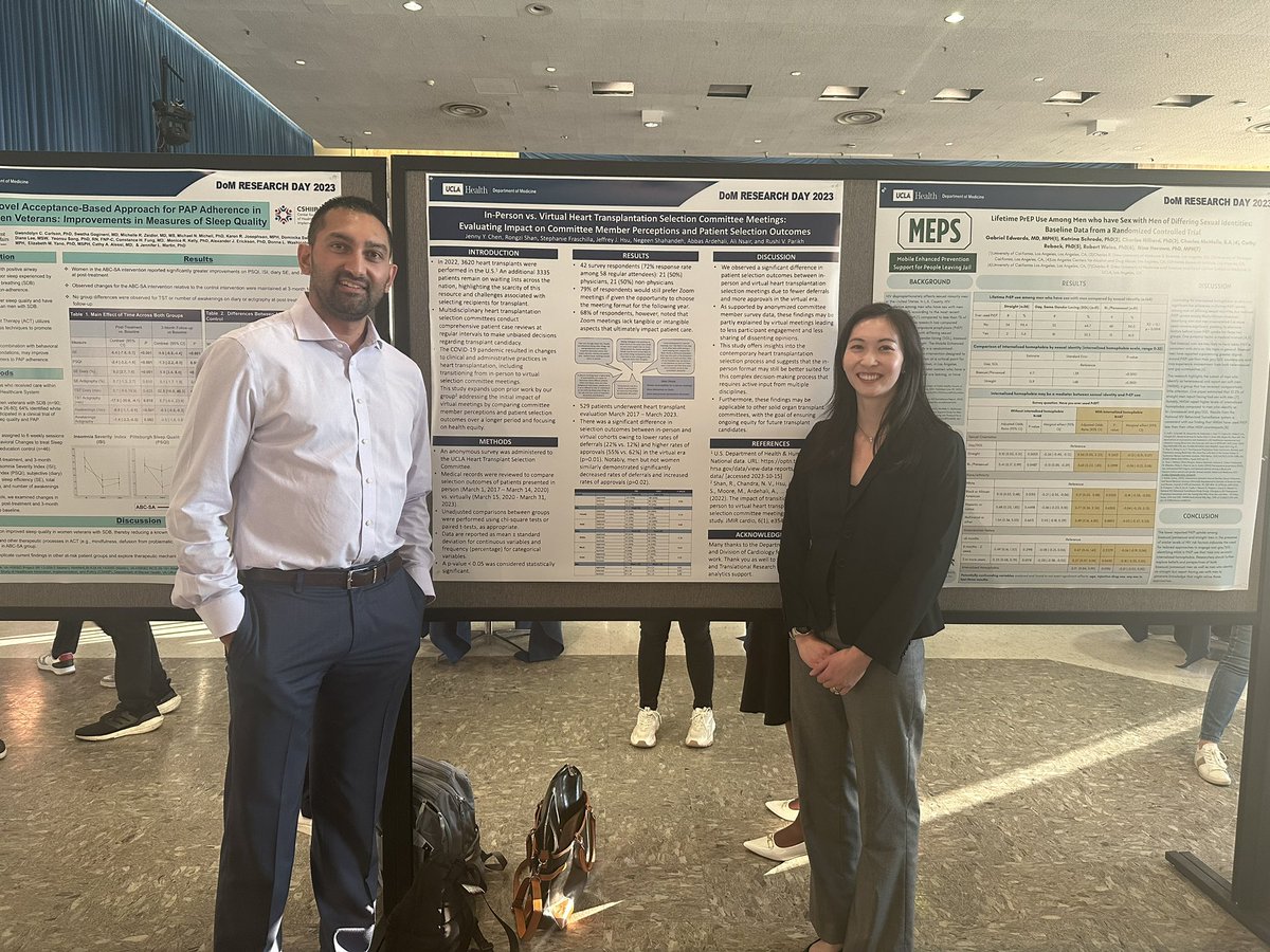 rushiparikh11's tweet photo. Proud to showcase work in the heart transplant population from our group led by star research mentees @JennyYineenChen and @negeen_sh (not pictured bc holding down the CCU fort!) at #UCLADoMResearchDay! 

@DOM_UCLA @IntMedAbel @gcfmd @AliNsairMD @JeffHsuMD https://t.co/lBC5KoCGh5