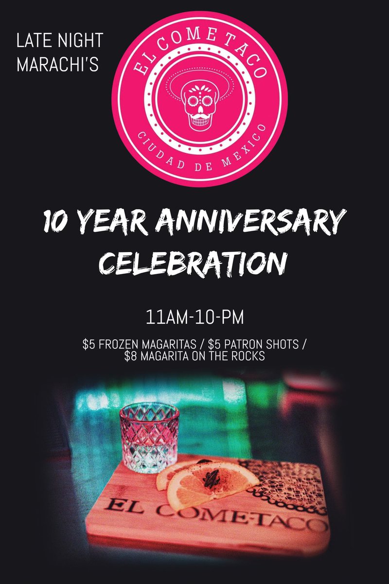 It’s the time to celebrate and thank everyone for the support after 10 years we have to celebrate #elcometaco #dallastacos #tacosandtequila #tacosandmezcal also for limited availability free Jarritos