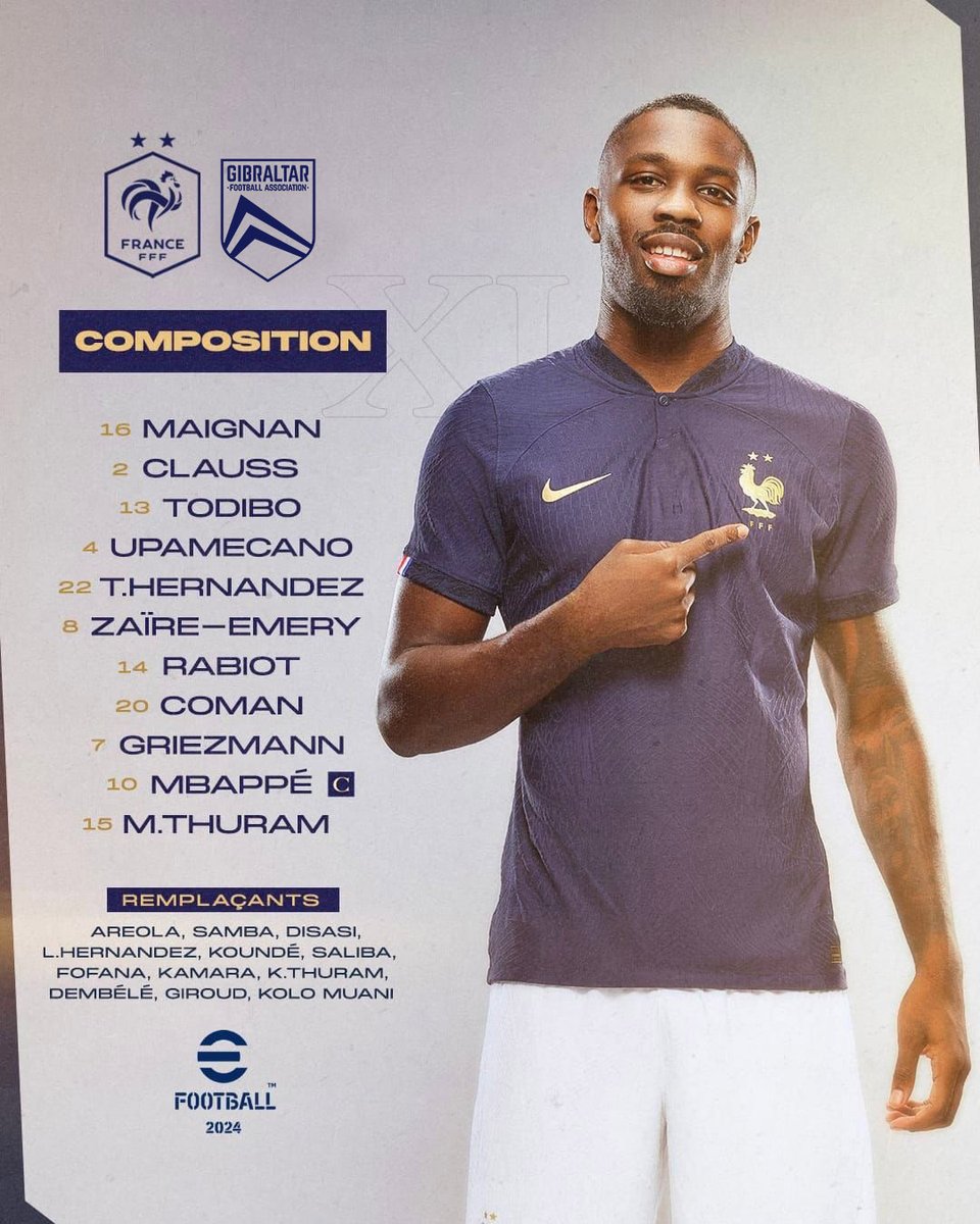 equipedefrance's tweet photo. La 𝗰𝗼𝗺𝗽𝗼' 𝗱𝗲 𝗱𝗲́𝗽𝗮𝗿𝘁 face à Gibraltar 🇬🇮

𝗣𝗿𝗲𝗺𝗶𝗲̀𝗿𝗲 𝘁𝗶𝘁𝘂𝗹𝗮𝗿𝗶𝘀𝗮𝘁𝗶𝗼𝗻 pour Warren Zaïre-Emery  🙌

#FRAGIB | #FiersdetreBleus https://t.co/1mJTpT9l5o