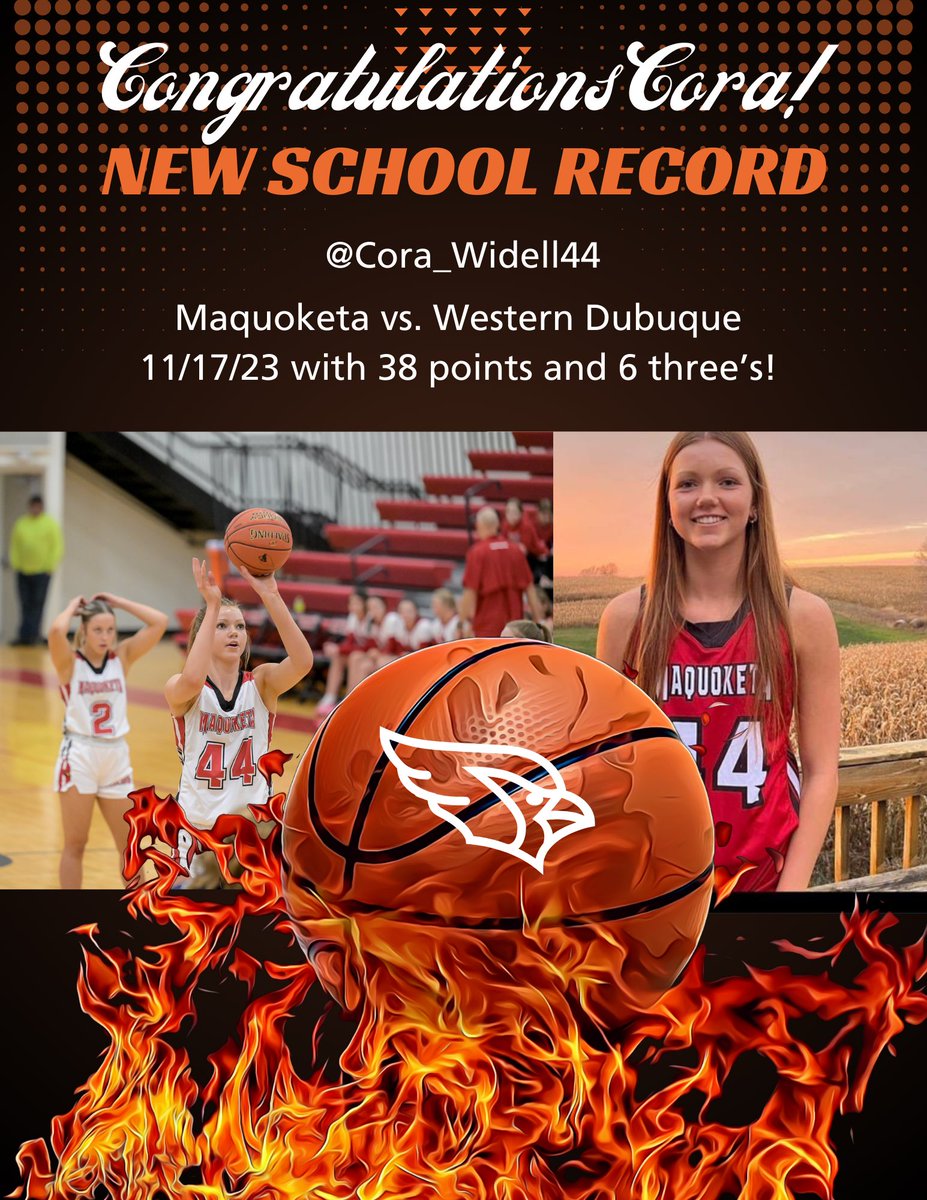 LadyCardsMaqGBB's tweet photo. Congratulations @Cora_Widel44 who set a new School Record with 38 points in game one of the 23/24 season! #teamwork #schoolpride https://t.co/8qC3KDS99v