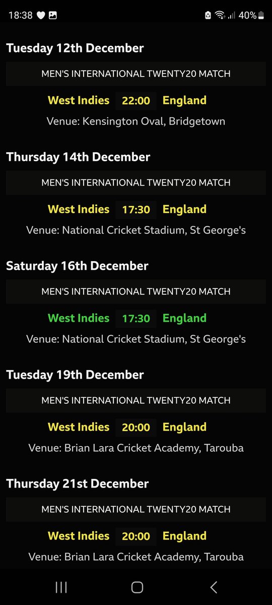 West Indies v England ODIs & t20s are on @tntsports (Old BTSport) in December: 3 ODIs & 5 t20s across the four Caribbean Islands: Antigua, Barbados, Grenada & Trinidad. Times advertised are Start Times in UK!