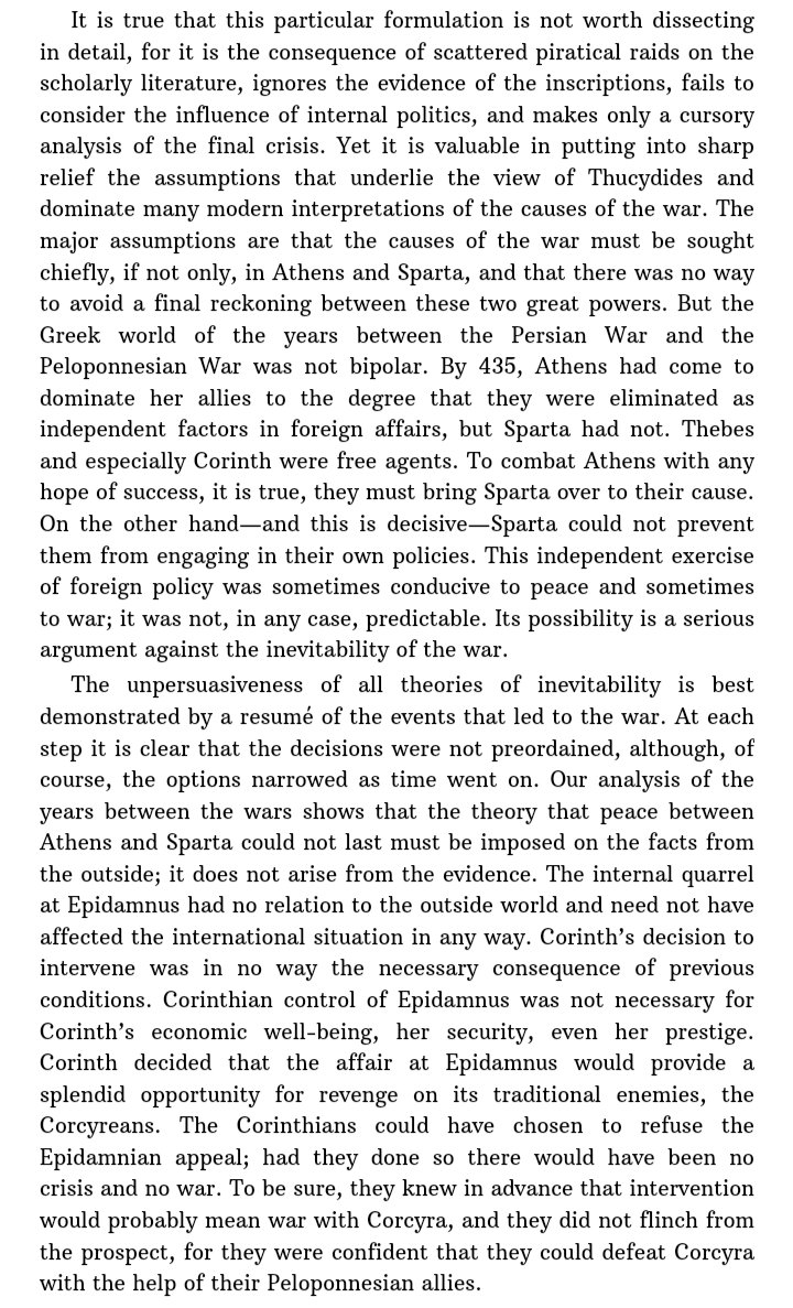GenStilicho's tweet photo. Donald Kagan did not see the Pelopennesian War as inevitable, believing that "the two great powers and their allies could live side by side in peace indefinitely, and thus that it was not the underlying causes but the immediate crisis that produced the war." https://t.co/nGPUJptynk