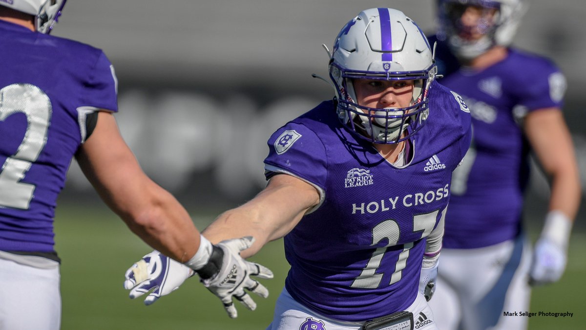 Holy Cross LB Jacob Dobbs has become the Patriot League’s all-time tackle leader, with his sixth stop against Georgetown today raising him to 426 in his career. Lehigh’s Lee Picariello (1988-91) and Holy Cross’ David Streeter (1993-96) had shared the mark with 425 tackles each.