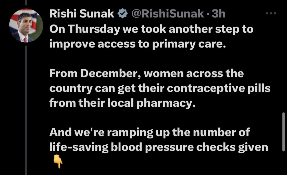 Lie Number 5️⃣: ‘We will make more medicines available direct from pharmacy’ Rishi talks about how he is going to improve healthcare. From December, women across the country will be able to access contraception from pharmacies without going to their GP. He also said something…