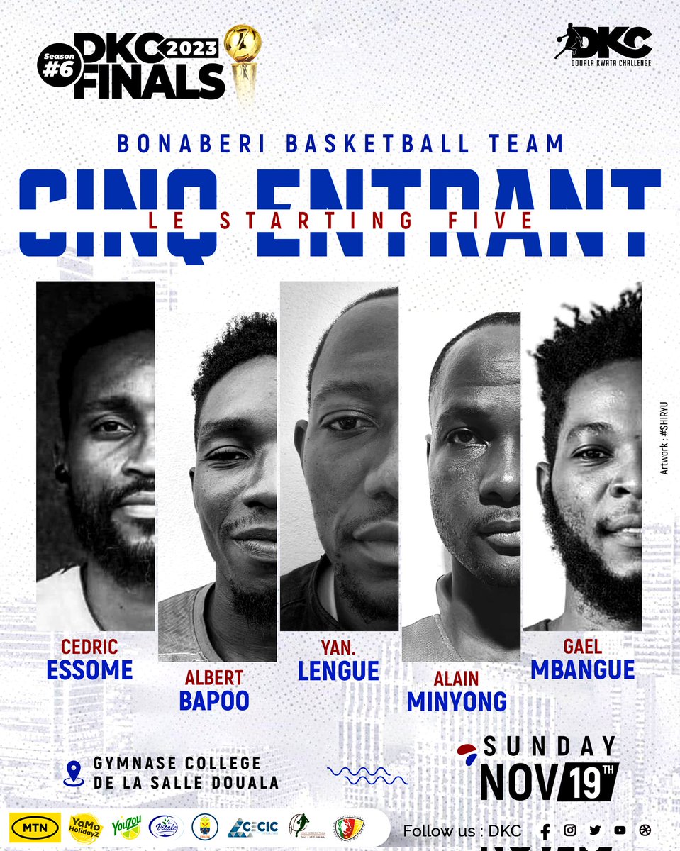 DoualaKwata's tweet photo. BONABERI Starting five prediction.
will you bet on them? 😏
😎🔥🔥🇨🇲🙌

#DKC #Playoffs #RoadToFinal4 #Realballers #kwata_affairs #Edition6 #MTN #YamoHolidayz #Youzou #Vitale #CUD #CECIC @MTNCameroon https://t.co/IoPY8u4xSx