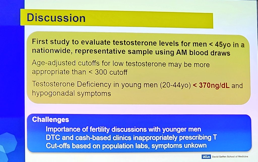 Age adjusted testosterone cut offs @JJAndinoMD @UclaUrology #SMSNA23