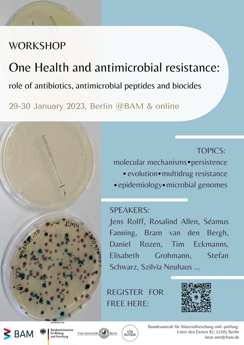 BiocideResist's tweet photo. 🔬 Exciting news! There will be  workshop on "One Health and Antimicrobial Resistance" workshop on January 29th-30th, 2024, at BAM, Berlin. Register by December 10th, 2023 #OneHealth #AntimicrobialResistance #biocide #ScienceWorkshop #UnaEuropa #BerlinWorkshop #AMR #antibiotic https://t.co/EpinsAZvgT