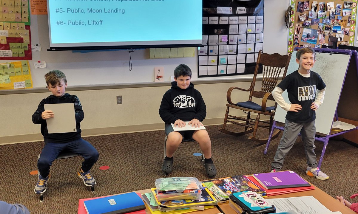Bondgrade3's tweet photo. Students performed a tableau (frozen scene), which highlighted a specific point of view from the book, Moonshot! 🚀👨‍🚀 
#witandwisdom https://t.co/Ll6nbVaDw6