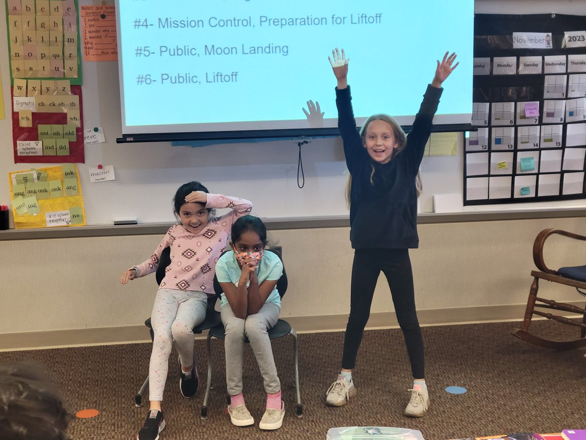 Bondgrade3's tweet photo. Students performed a tableau (frozen scene), which highlighted a specific point of view from the book, Moonshot! 🚀👨‍🚀 
#witandwisdom https://t.co/Ll6nbVaDw6