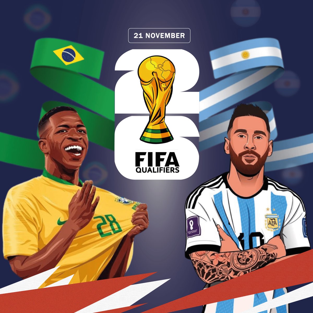 betzuscom's tweet photo. Samba vs Tango: Clash of Giants in WC '26 Qualifiers! 🇧🇷⚽🇦🇷
Bet here ➡️ https://t.co/zkS7nZt7gT
#betzus #betonbetzus #BrazilArgentina #WC26Qualifiers #RoadToWC https://t.co/a3fHqs64As