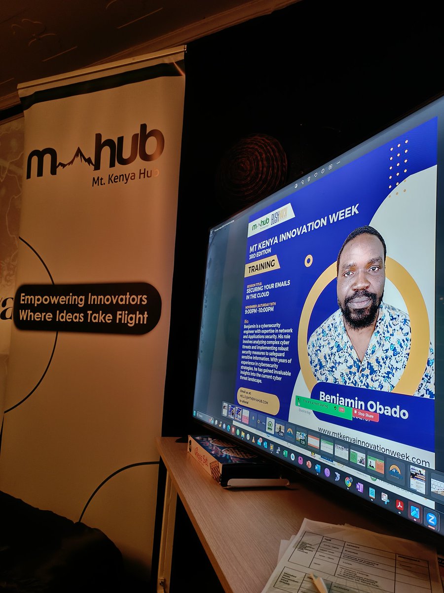 nancy_maina's tweet photo. A session on Securing your emails in the cloud by Benjamin Obado.
#mountken#Bushhack
#MtKenyaWeek
#MtKenyaHub
#bushhack https://t.co/gf35n1dIdx