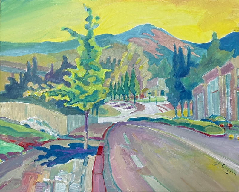 ValleyGallery's tweet image. Galina Shif gives viewers a creative view of Walnut Creek in this 16 x 20 inch acrylic on canvas, titled, "Parkside, Walnut Creek."

#color #pinkandyellow #mtdiablo #mountdiablo #walnutcreek #landscape #cityscape #acryliconcanvas #parkside #landmarks