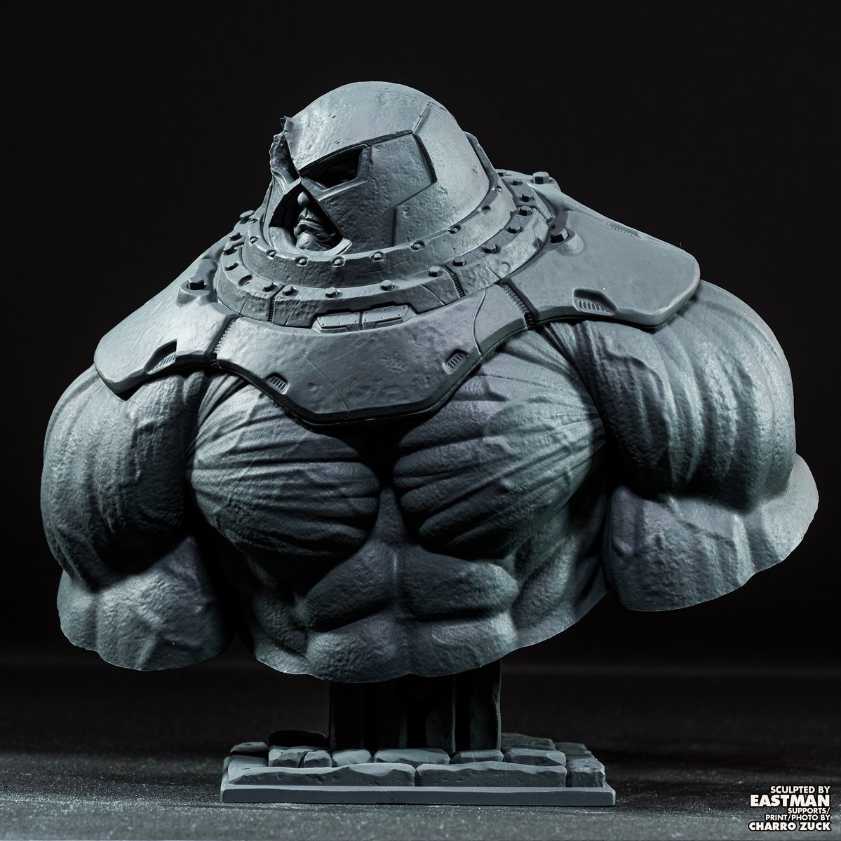 Juggernaut bust. Sculpted in ZBrush by me. Resin support service, 3D print, and photo by <a href="/CharroZuck/">charro zuck</a>

#zbrush #sculpting #3DPrinting #3DArt #3DModeling