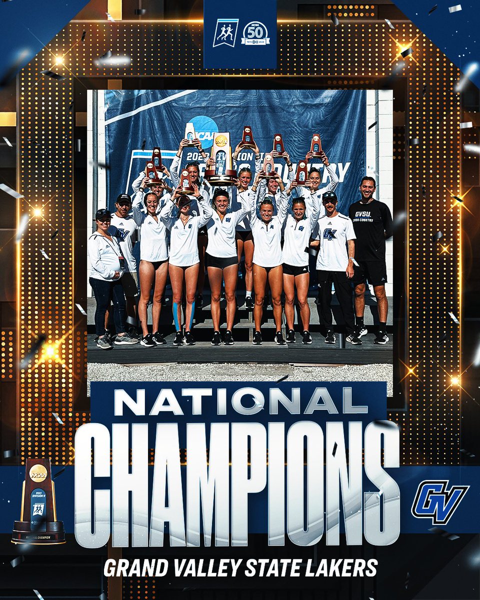 NCAADII's tweet photo. 2023 CHAMPIONS

@GVSUXCTF are the 2023 #D2WXC Champions with the win scoring 59 team points‼️

#MakeItYours https://t.co/ZgxN2on5DV