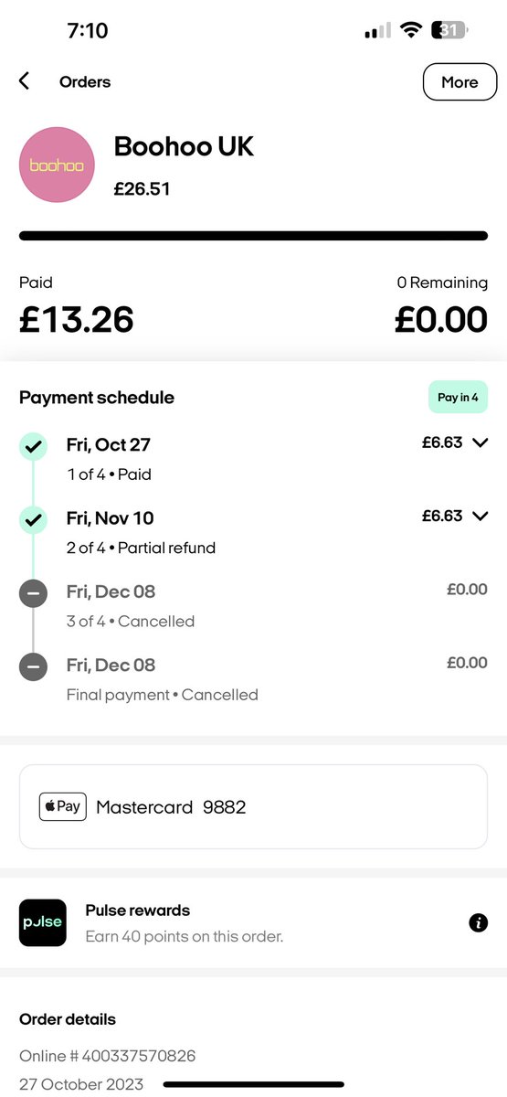 Meganking_xox's tweet photo. @Clearpay_UK I returned my full order which id paid £13.26 of but I only received a £5.28 refund. Why is this? https://t.co/tpXo3h47eU