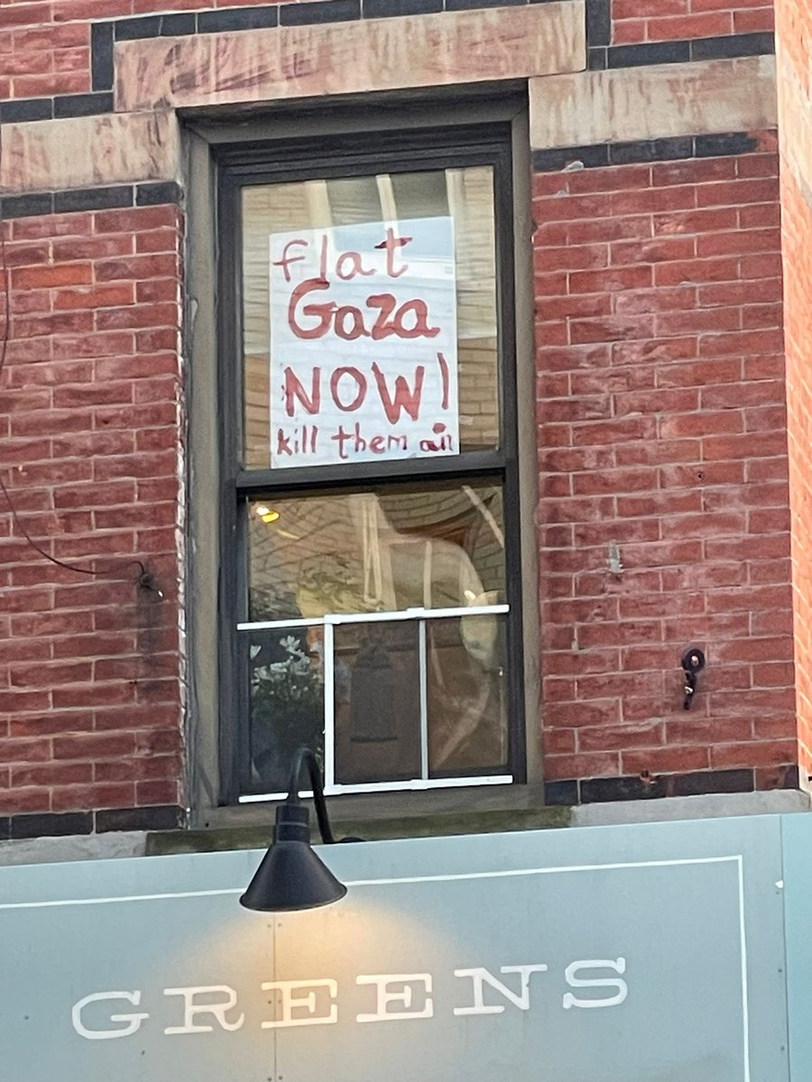 A genocidal American thought this was an ok sign to put in her window in Manhattan’s Upper East Side neighborhood. 

It’s appalling, until you realize it’s not too far off from what we’ve observed U.S. policy to be.