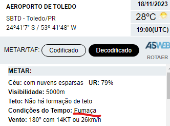 condicoesdotemp's tweet photo. Fumaça dos incendios que estão a semanas fora de controle na Amazonia chegam até o Paraná. Os aeroportos de Guarapuava e Toledo registram restriçao de visibilidade de até 3000 m, colocando em risco a segurança de voo.
@fiscaldoibama  @nilmoretto
#lulaNero https://t.co/0vwzXHRoKc
