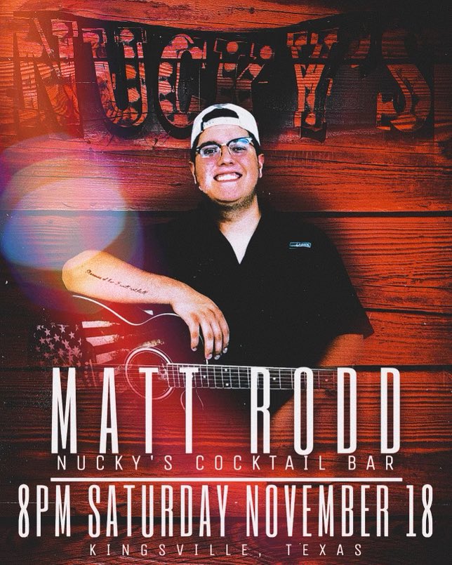 TONIGHT! TONIGHT! TONIGHT! 

Y’all don’t wanna miss out on a Matt Rodd Saturday Night at Nucky’s Cocktail Bar in Kingsville, Texas!

Let’s kick off Thanksgiving Week together TONIGHT! 

💻 BGOD Graphic Designs