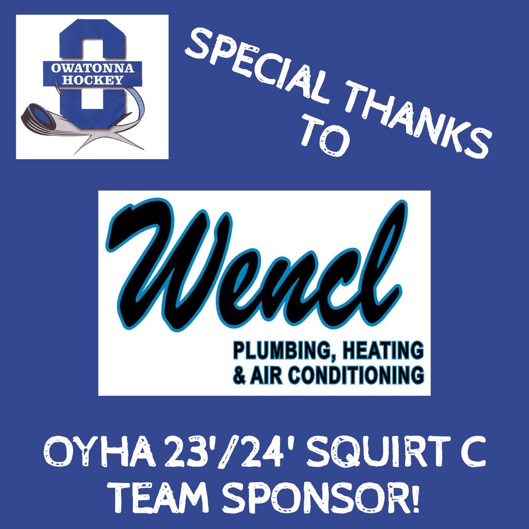 🏒🤝 Big thanks to Wencl Plumbing for sponsoring our Squirt C hockey team! Your support helps our young athletes thrive. Check out Wencl Plumbing's services at getwencl.com for your plumbing and HVAC needs!  🙌🚿 #OYHASponsorship #CommunitySupport