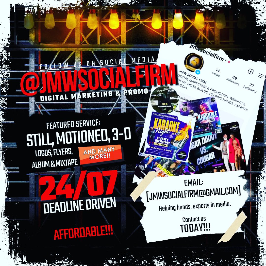 JMWSocialFirm's tweet photo. Email us!!! jmwsocialfirm@gmail.com CHECK OUT OUR WORK &amp; PRICE LIST ON INSTAGRAM: jmwsocialfirm https://t.co/CvPutVZR19