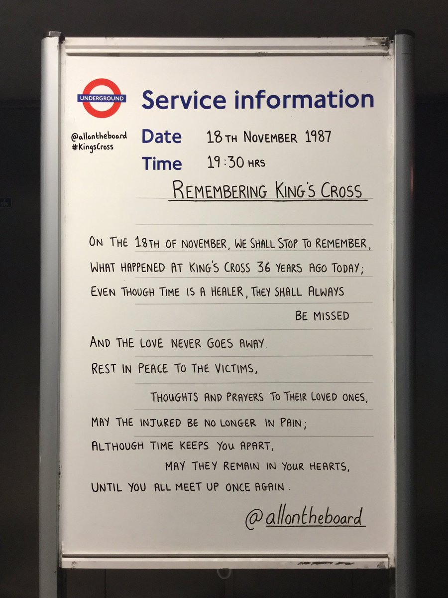 allontheboard's tweet photo. Thinking of the 31 people who lost their lives and everybody who was affected by the King’s Cross station fire on this day 36 years ago. @allontheboard 
 
#KingsCrossFire #WeRemember @LondonFire @MayorofLondon #allontheboard https://t.co/0aOYvTGQuZ