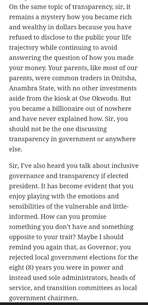 VivaDido's tweet photo. There are lot of things which need to be thoroughly investigated but it's truly unfortunate our youths select what to believe and what not to believe. This is pathetic.

During every allegation against Tinubu, I looked into them. Was it the Narcortic case? I even have the court documents and I made series of posts for us to discuss on it. We argued over it for days until we reached a point of understanding.

Was it the CSU case? Many of you would remember my posts on it against Tinubu and CSU. The more I was dragged, the more I posted about my findings until the deposition was released and I saw reasons to soft-pedal and allowed the superior argument prevail.

Now, the pendulum swing is in a translational motion and presently facing Obi, you are not interested in any report AGAINST Obi. You don't even want to read it, you just dismiss it and want to insult. Are you mentally okay?

A man who can read but does not read has no advantage against the stark illiterates.

I read lot of things out there till tomorrow, even if it's against Tinubu, Sowore, or any Politician. At my leisure, I would read it. The knowledge is needed. It gives you an edge when you're engaging people.

These are allegations against Obi. Obi dismissing them alone is not enough.

What did you as an individual do about them?

The article in the attached screenshot was written by one Uloka Chukwubuikem in Sahara Reporters platform, in 2022.

I would like to know Obi's work history after graduating from University in 1984 before becoming the Chairman of Fidelity bank and joining Politics

I would like to know how he became a billionaire even though his parents weren't known millionaires.

Also, who is Damian Obi?

What's Obi's relationship with Ben Uba, the US ex-convict for drug offences?

Why did Obi open a shell company in early 90s?

Find out what Shell companies are.

__________________

We must ask the right questions.

_______________________

Help retweet for our neighbors.

@jeffphilips1 @ibekemed
@dipoaina1 @TimiBlaze

Here's the link:

https://t.co/AvQUMJgLsz