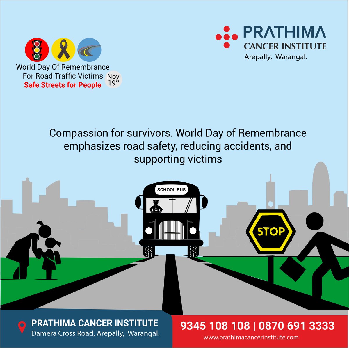Compassion for survivors. World Day of Remembrance emphasizes road safety, reducing accidents, and supporting victims.

#RoadSafetyRemembrance #RememberingRoadVictims #RoadSafetyAwareness #RoadSafetyMatters #InMemoryOfRoadVictims  #trendingnow #prathimacancerinstitute #PCI