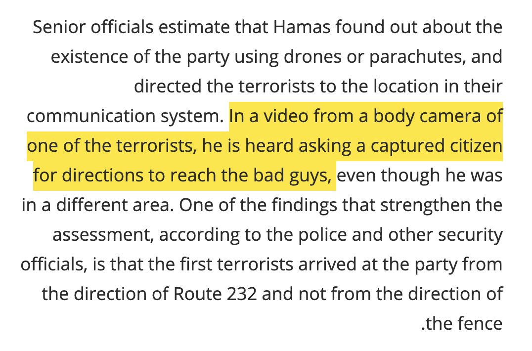 Israeli press is learning more about the Hamas attack on the music festival. From Ha'aretz: 

1. Organizers originally planned to end the event on Friday, but got permission midweek from the Army to extend to Saturday
2. Hamas did not know about the music festival, only learning