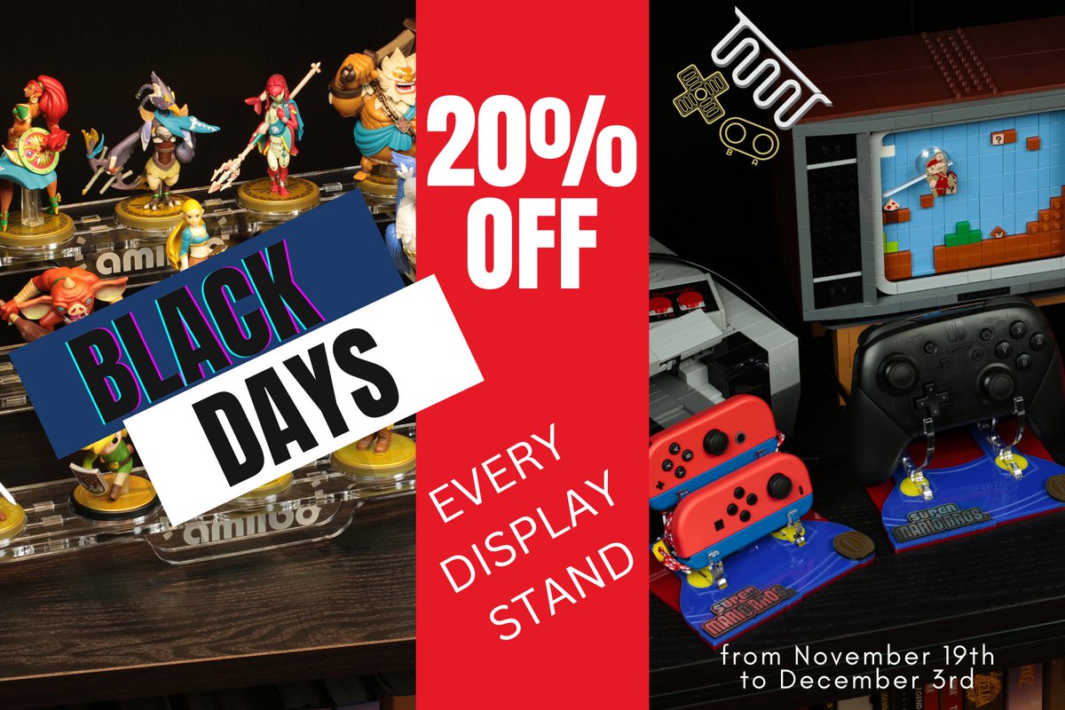 🥳20% off on all orders at my Etsy store.🥳
There you can find display stands for all your handhelds and much more, don't miss the opportunity!👀

🛒etsy.com/shop/ThisManWo…

From November 19th to December 3rd.

#BlackFriday #Nintendo #Retrogames #Zelda #Mario  #Gaming #giftideas
