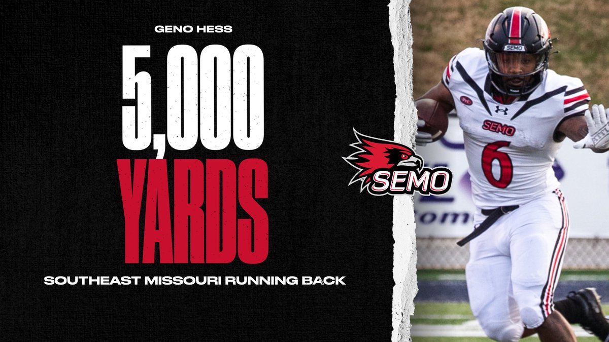 Congratulations to Geno Hess who is the first SEMO player to rush for 5,000 yards!!