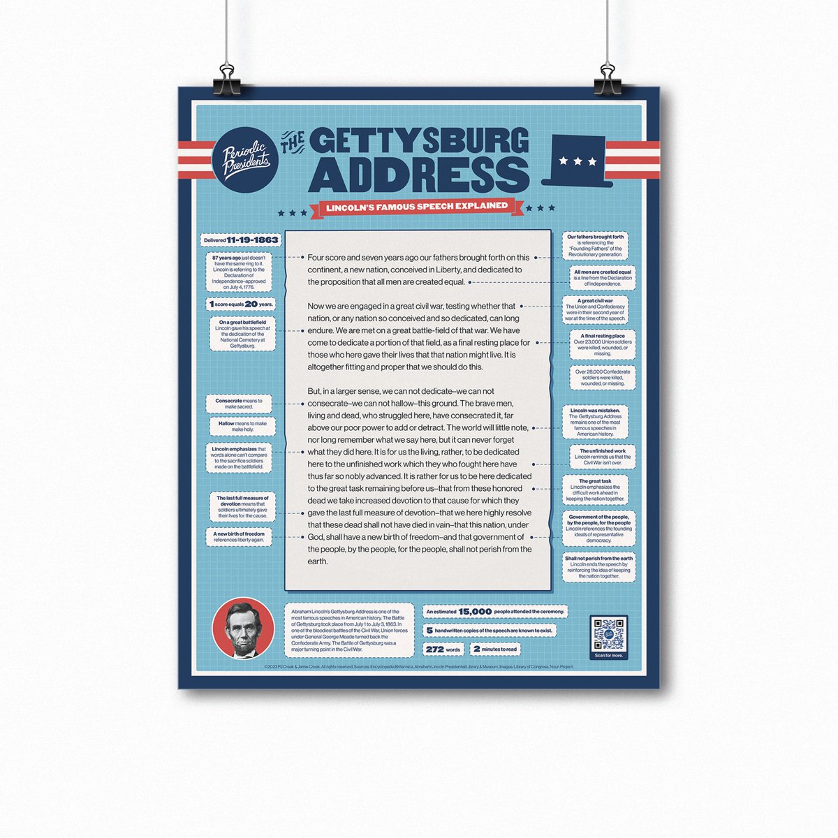 🎩💬Tomorrow marks the 160th anniversary of the Gettysburg Address... new poster, anyone? Score 1 of 4 Gettysburg Address posters. Interact for a chance to win our new poster! And you heard it here first: All posters are buy 1, get 1 in our Square shop: periodicpresidents.square.site/s/shop