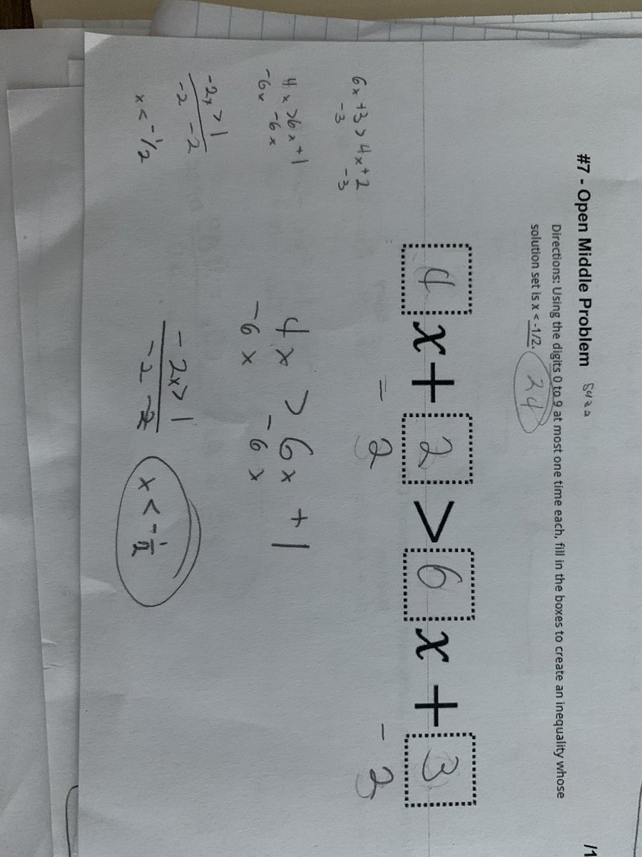 elliotdbeck's tweet photo. Added an #openmiddle problem to the end of my test for an added challenge. Thank you @robertkaplinsky for providing such great #thinkingtasks! Check out the last student’s work - while they didn’t quite get the final answer, they demonstrated some great persistence! https://t.co/XWjlx3AvtX