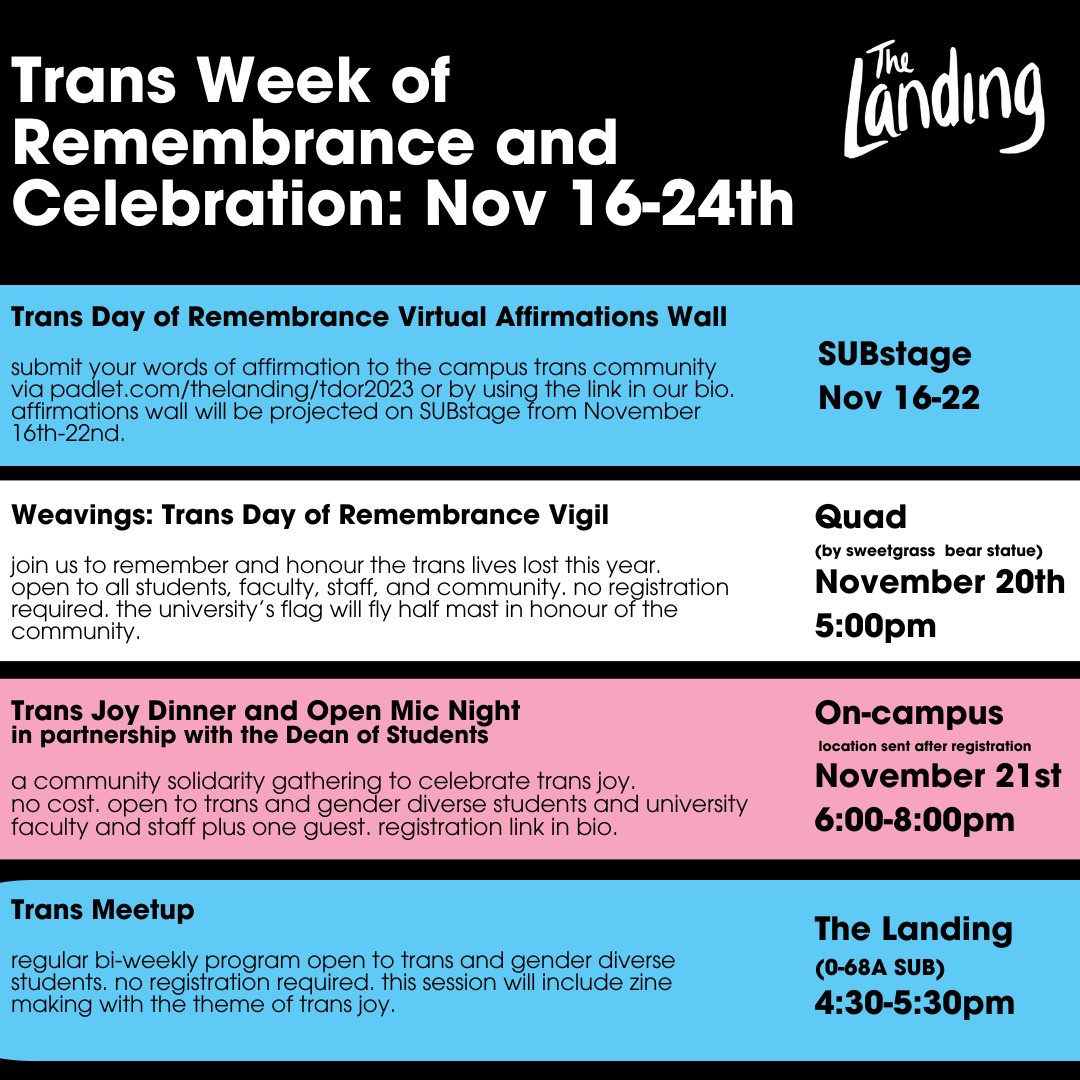 November 16-24 is Trans Week of Remembrance and Celebration. We encourage you to check out some of the activities and events going on throughout the week!