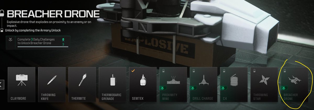 How am i supposed to get to kills with breacher drones if i dont have breacher drones unlocked? and in order to unlock the drone i have to do the daily challenge that requires me to use it. Basically, I have to wait 9 hours to unlock anything. <a href="/SHGames/">Sledgehammer Games</a> #MW3